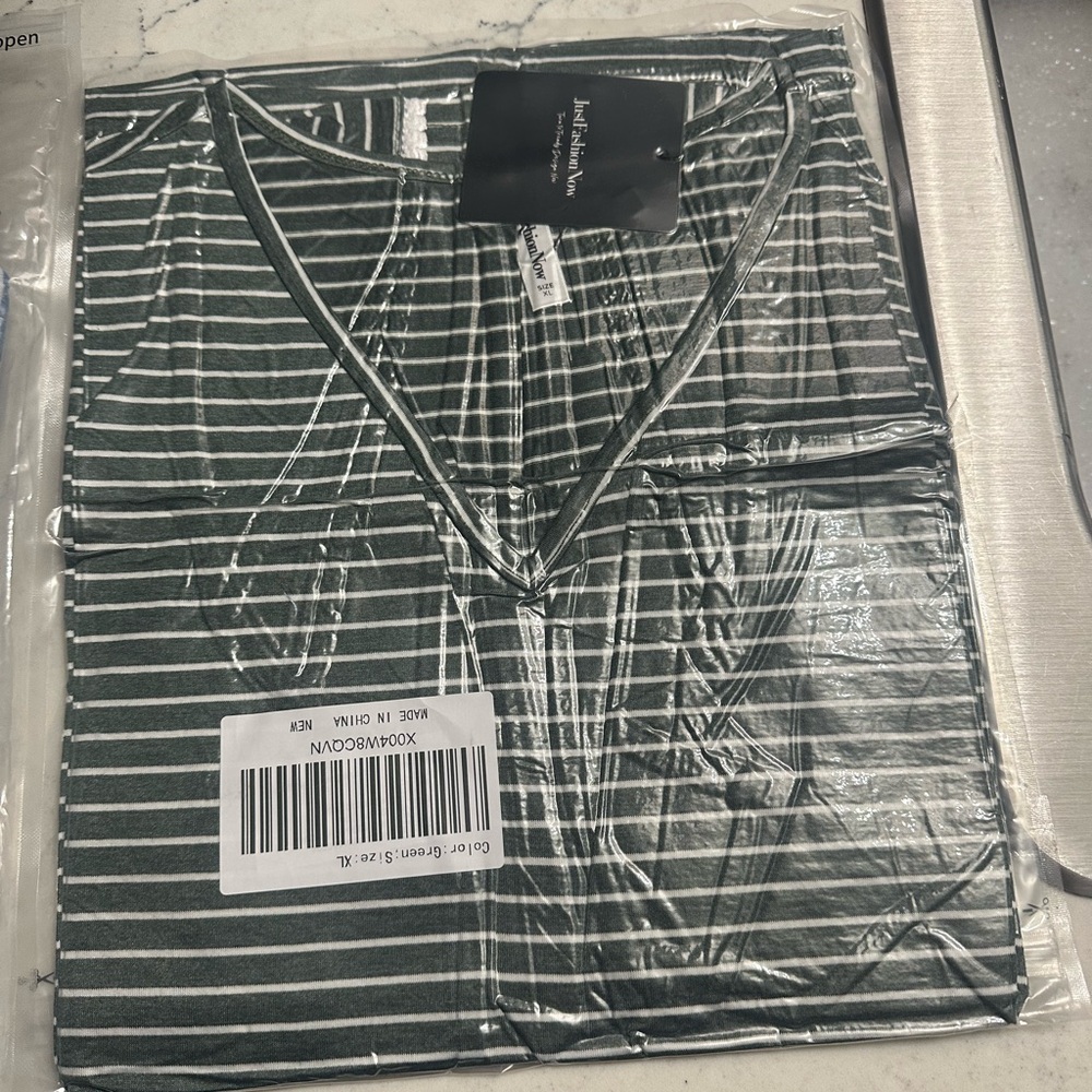 Green Striped V-Neck Top - Picture 2 of 3